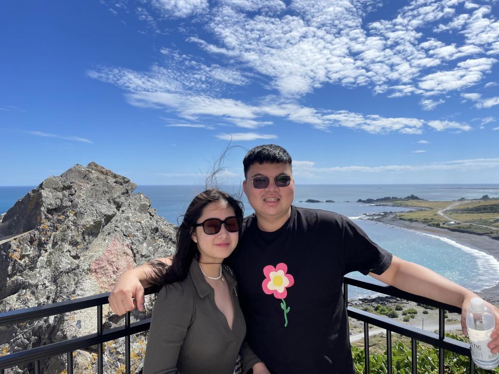 Guests catching their breath after ascending the 253 steps to the Cape Palliser lighthouse. 