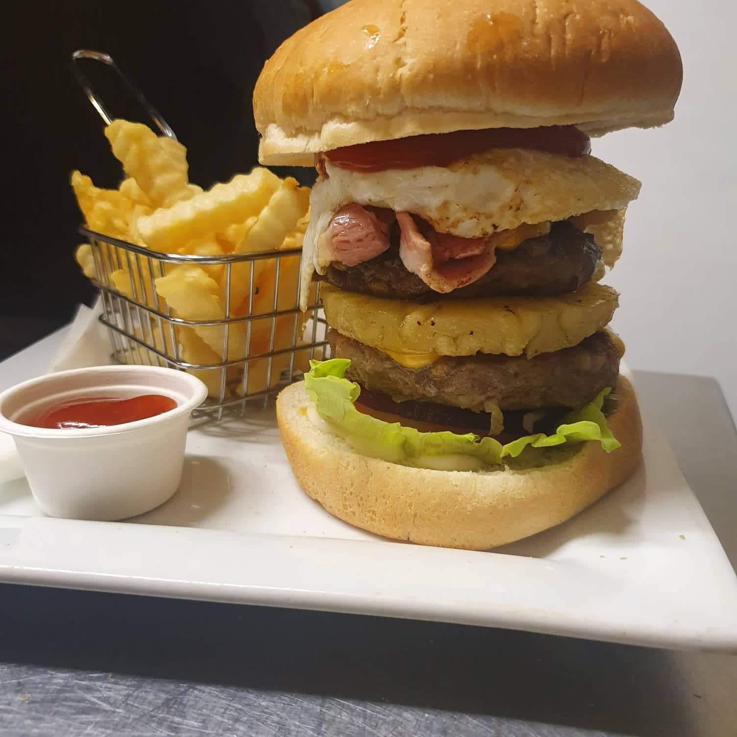 Pub meal of burger and chips