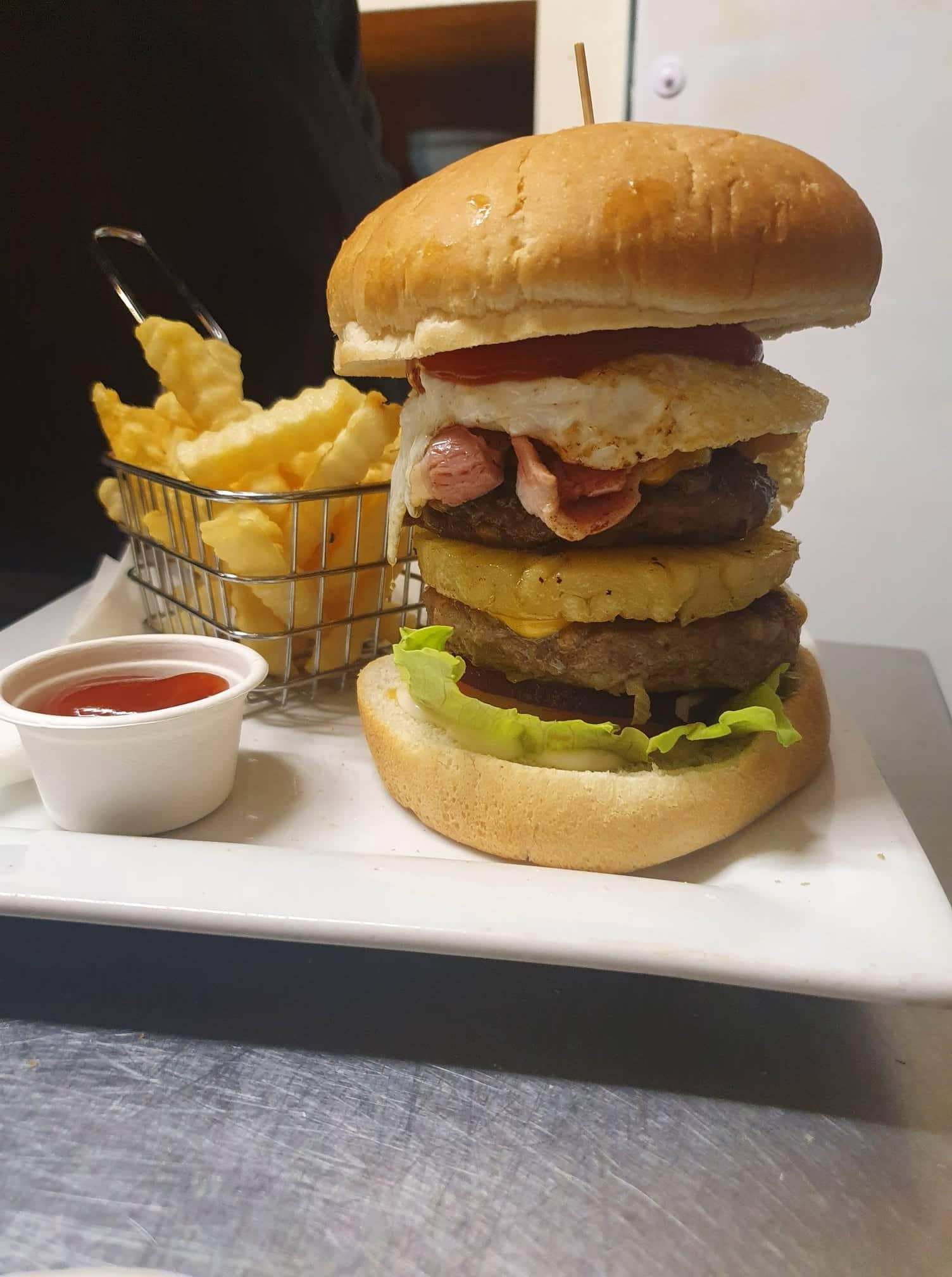 Pub meal of burger and chips