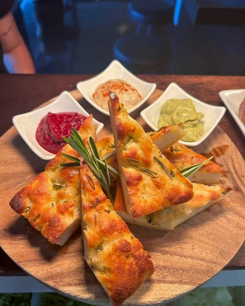 Platter of bread and dips