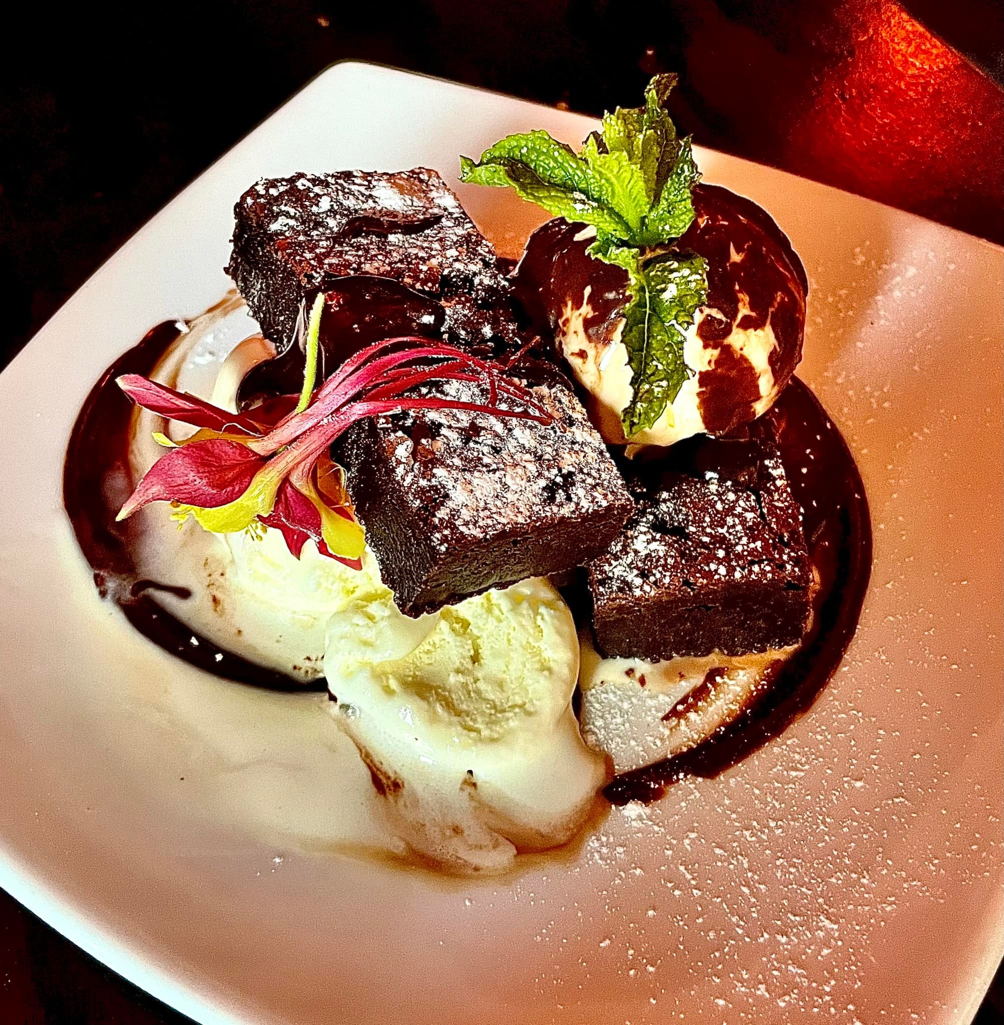 Chocolate brownie on plate 