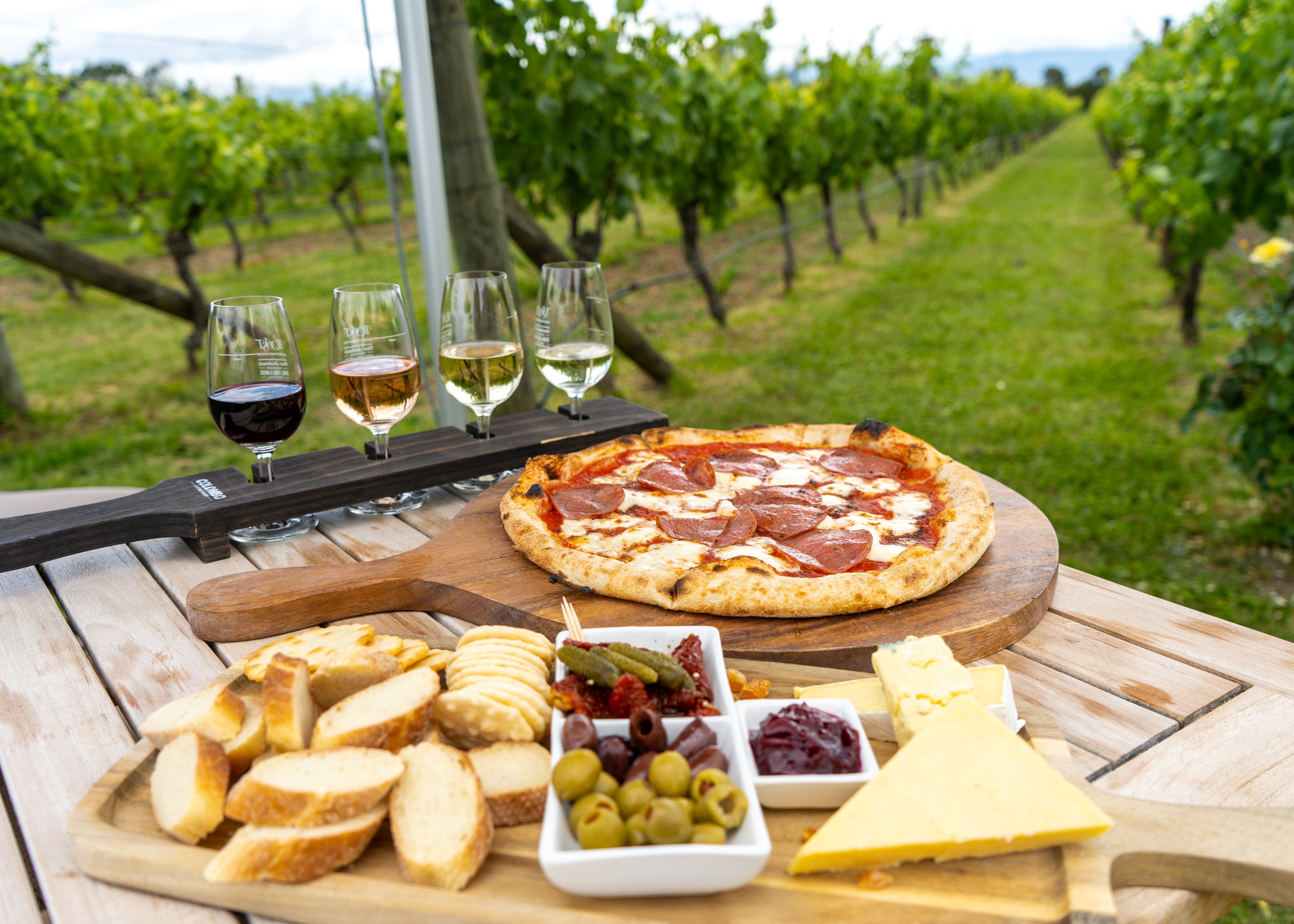 Food on a table in the vineyard 