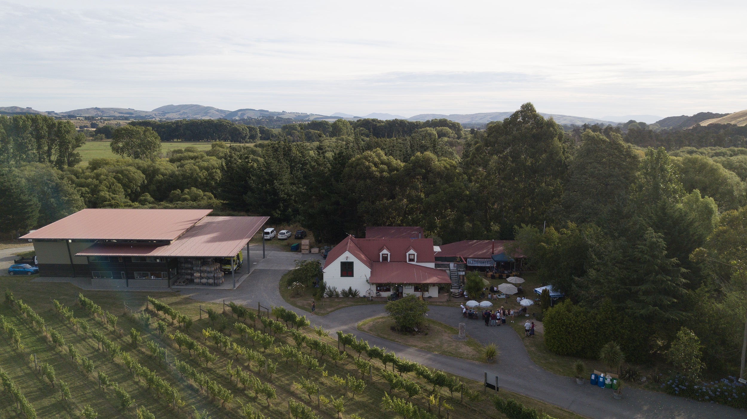 Aerial view of winery and vineyards 