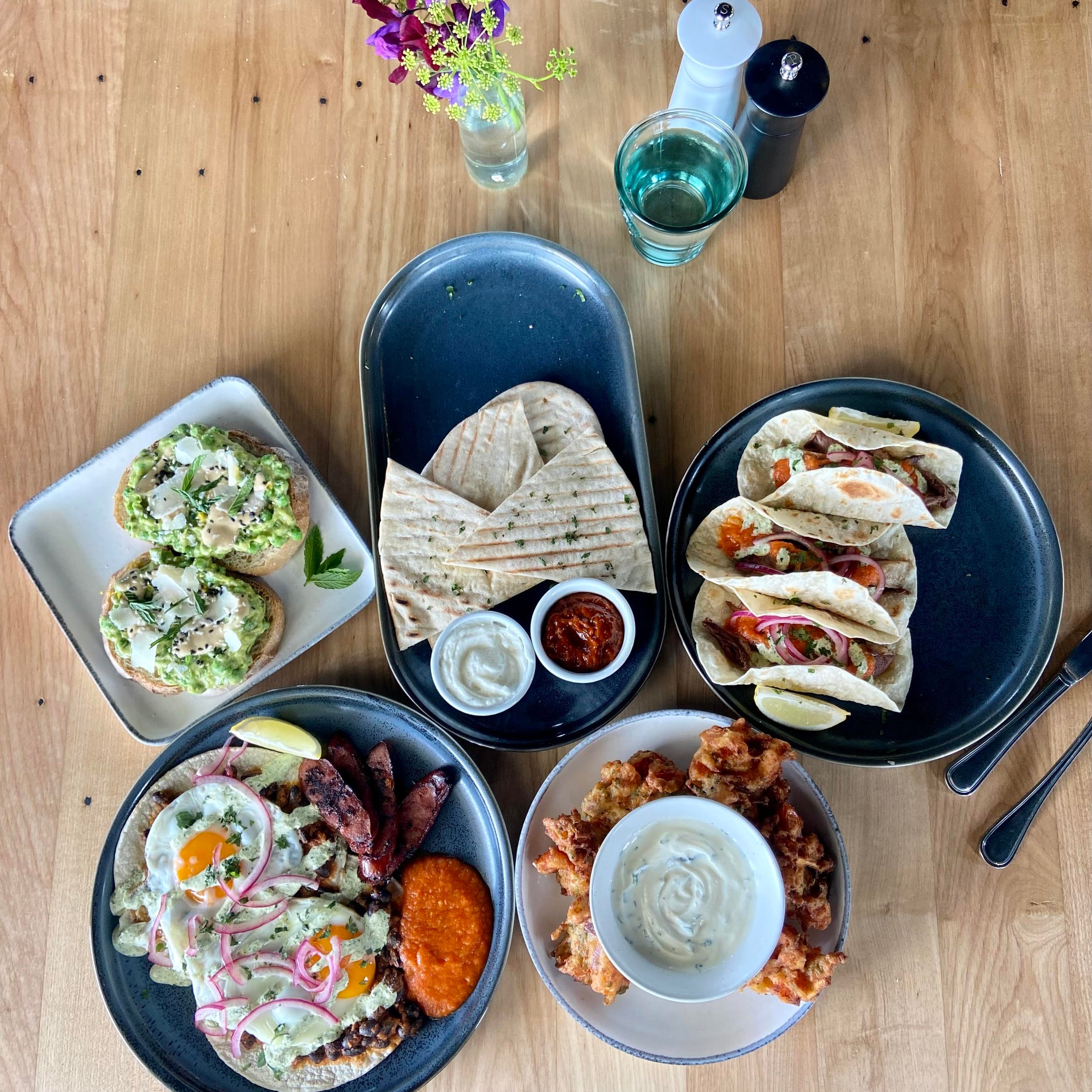 Dishes of food on table