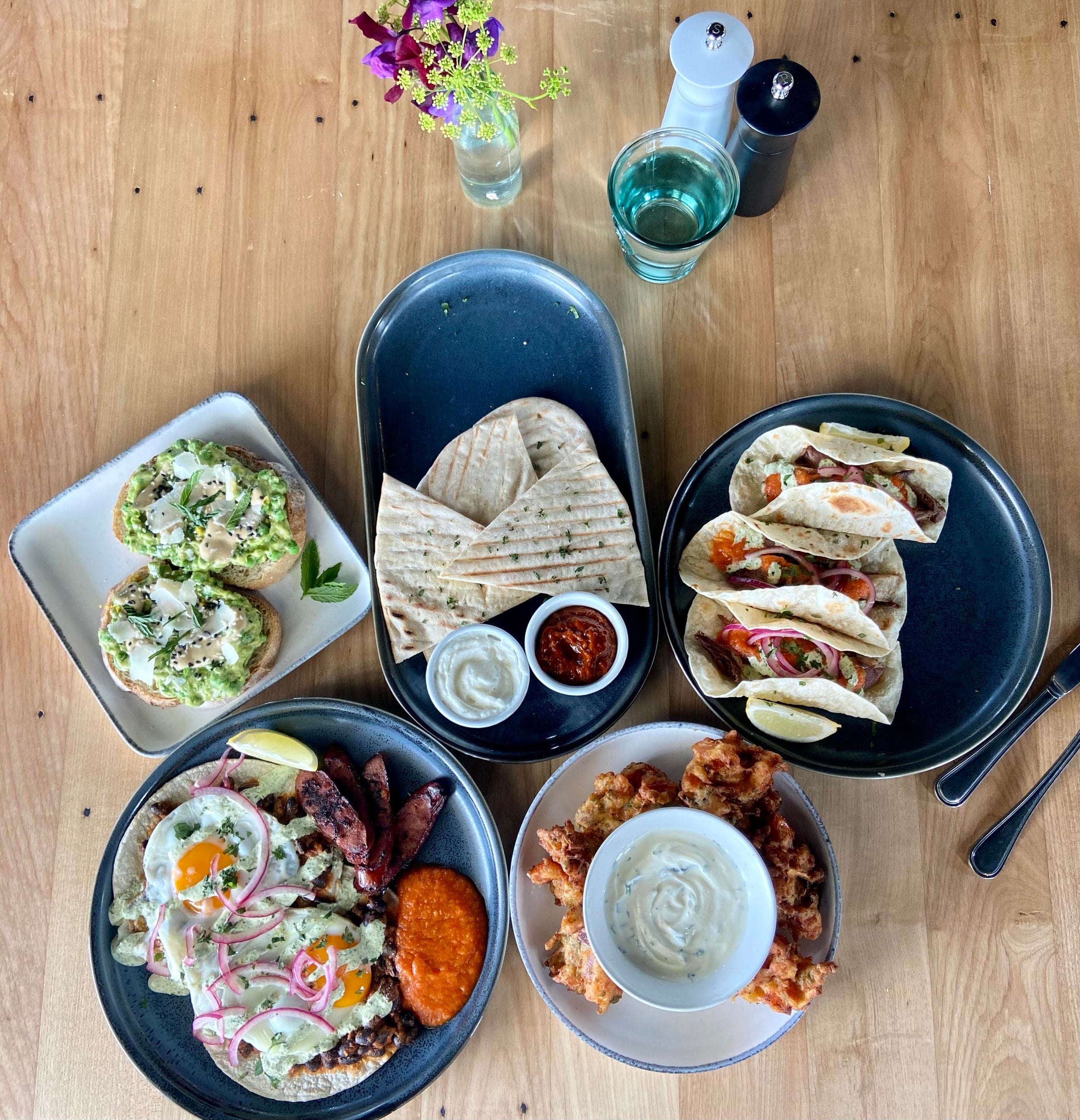 Dishes of food on table