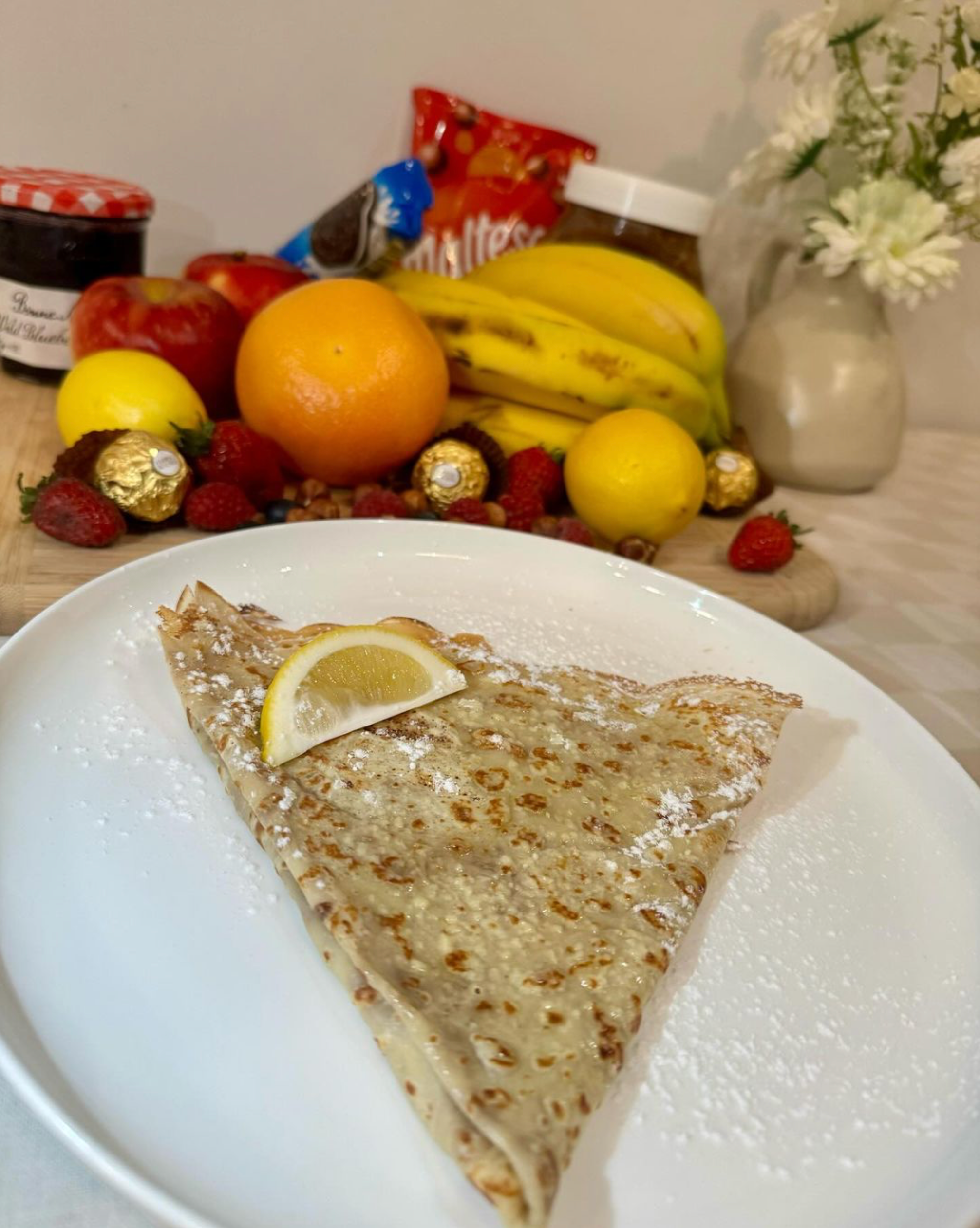 Lemon crepe on a plate 