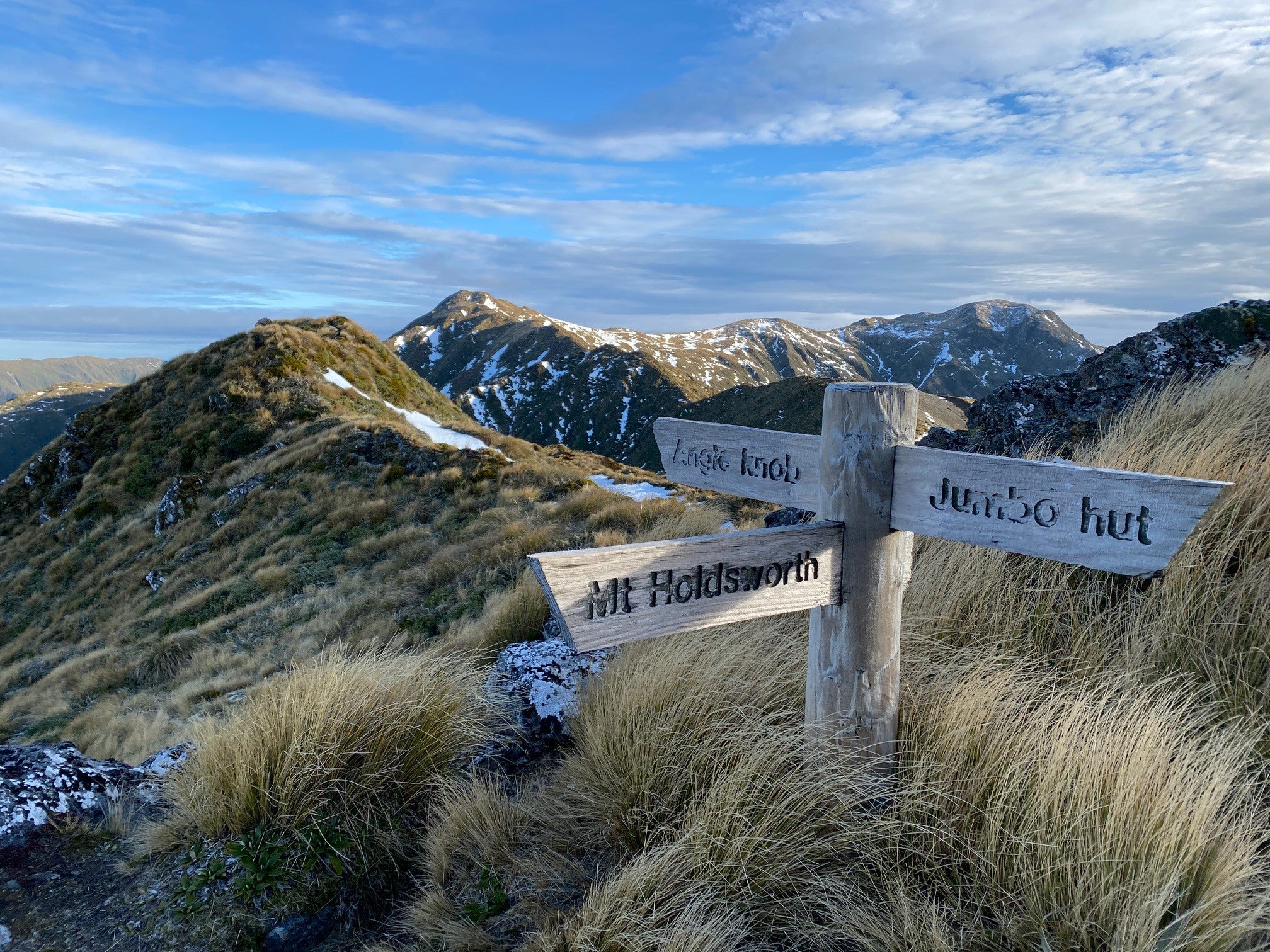 Signpost at the top of Mt Holdsworth 