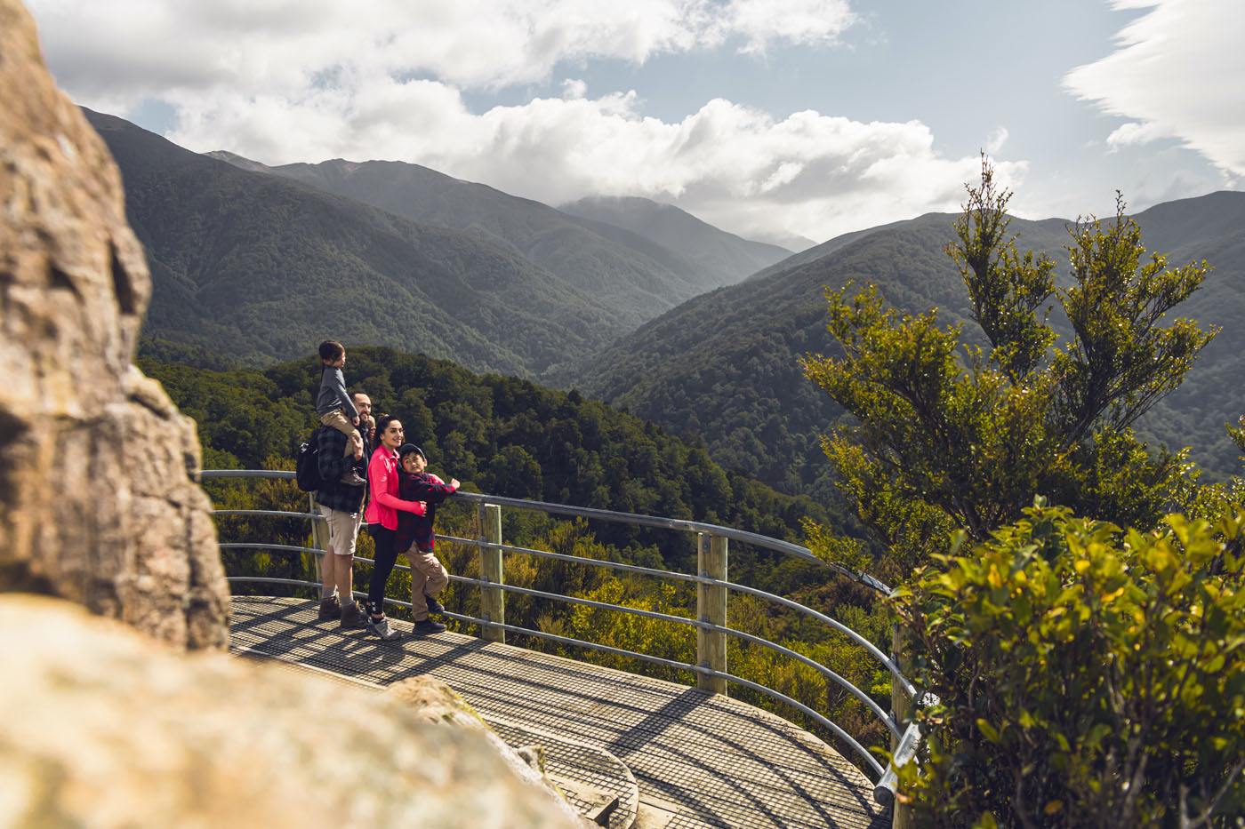 Family looking over hills 