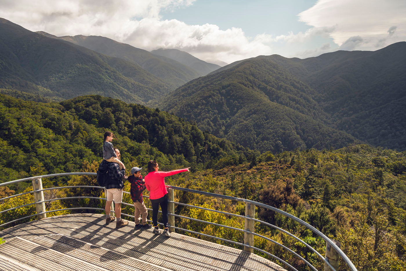 Family looking over hills 