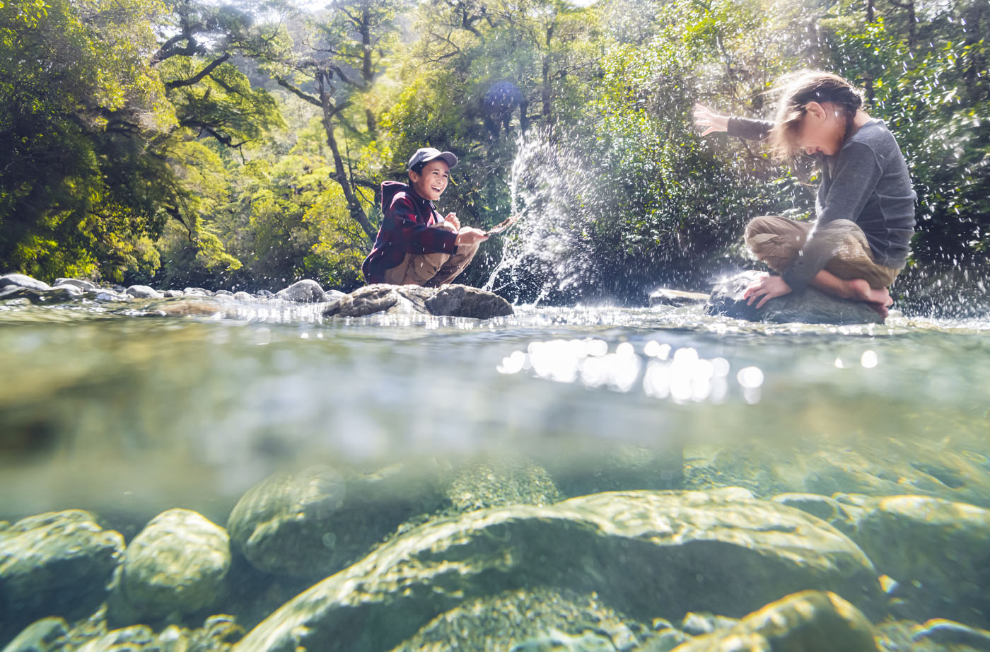 Children playing in river