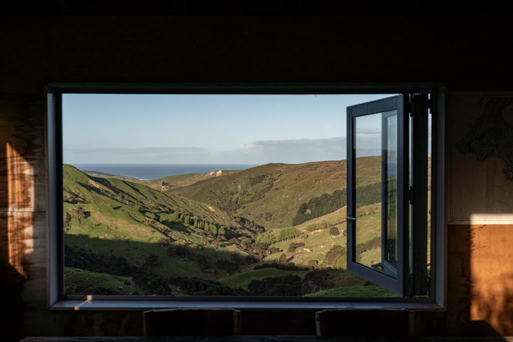 The Musterers Hut view on Pōhatu Farm