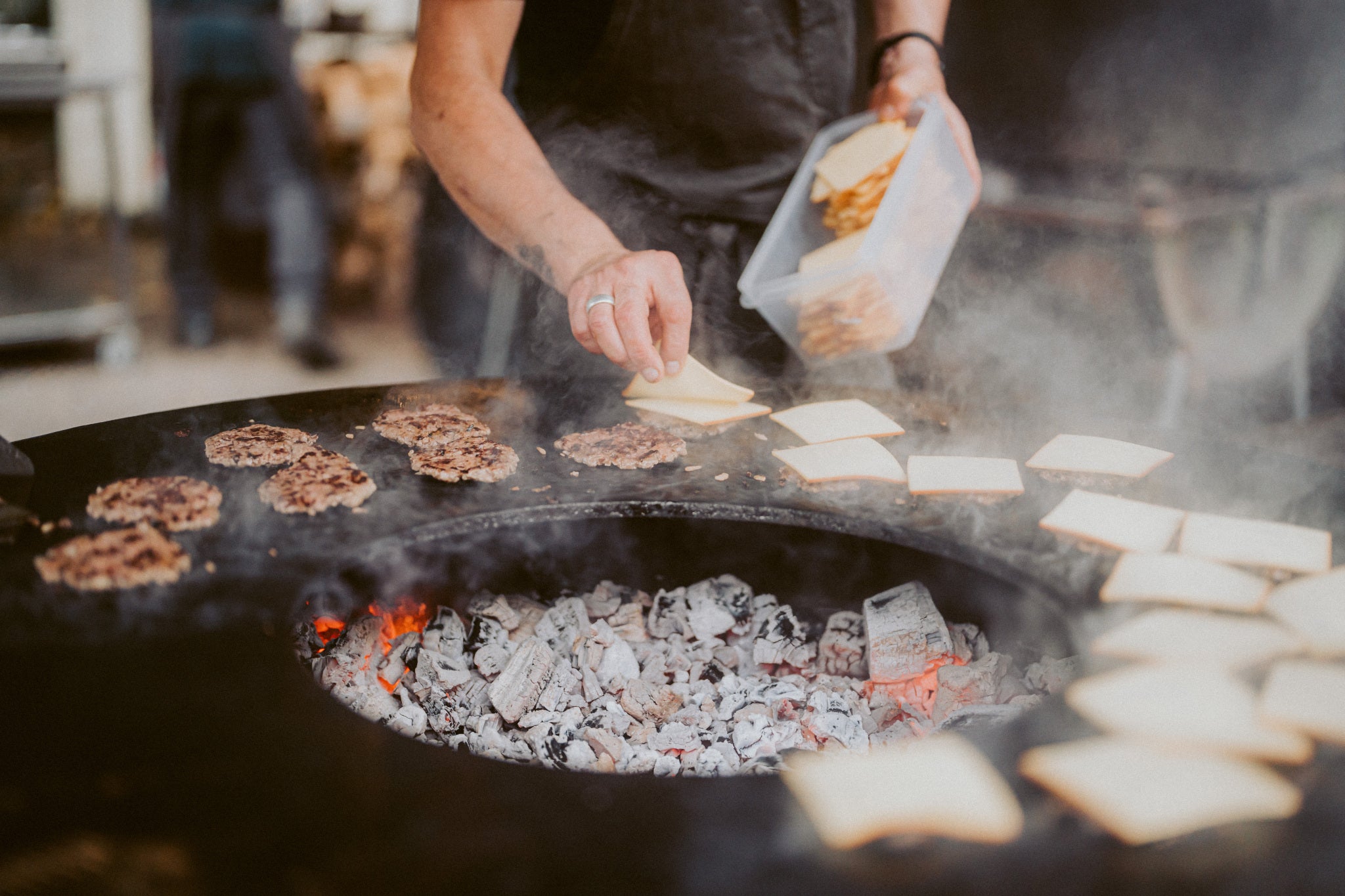 Making hamburgers on bbq