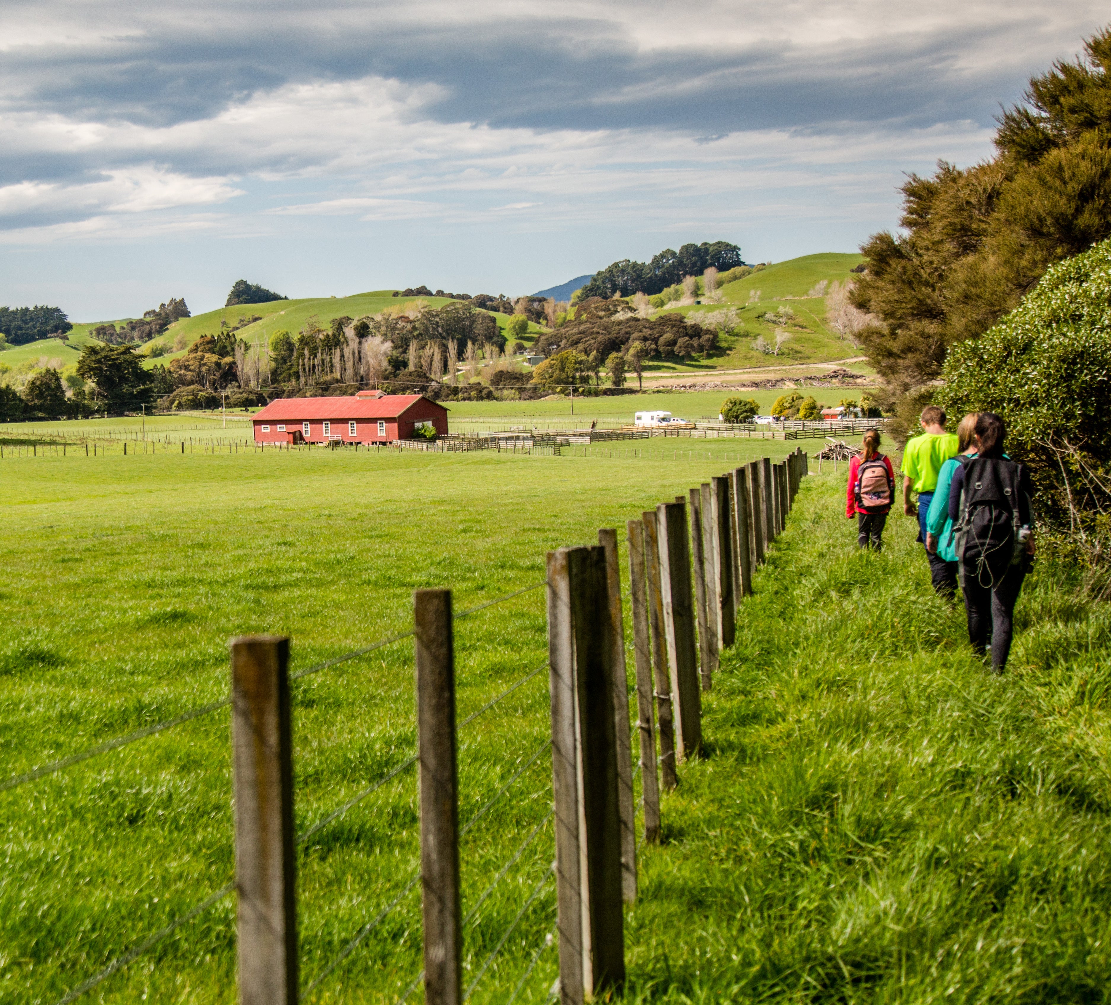 Family walking along access route 