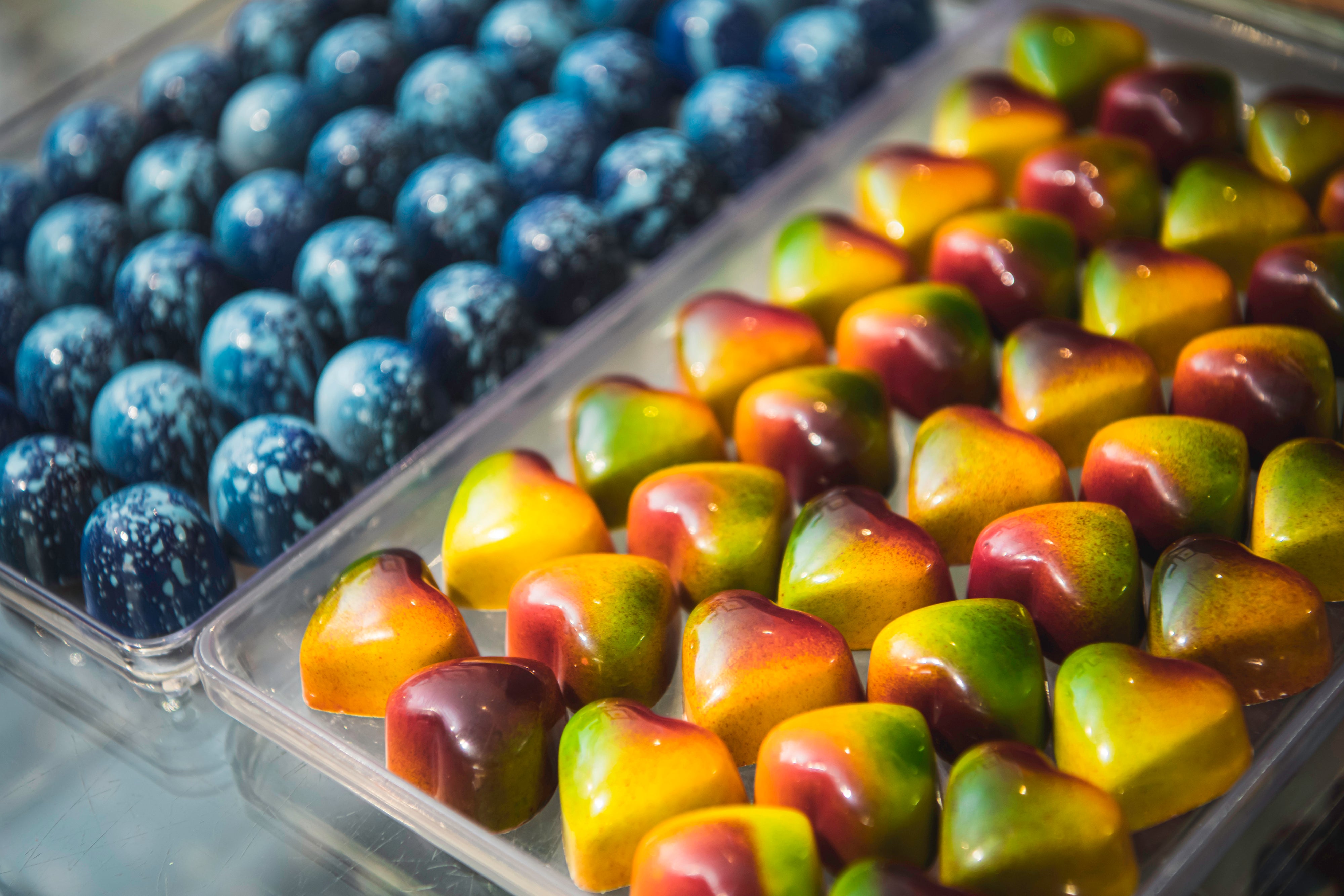 Colourful chocolates in tray 