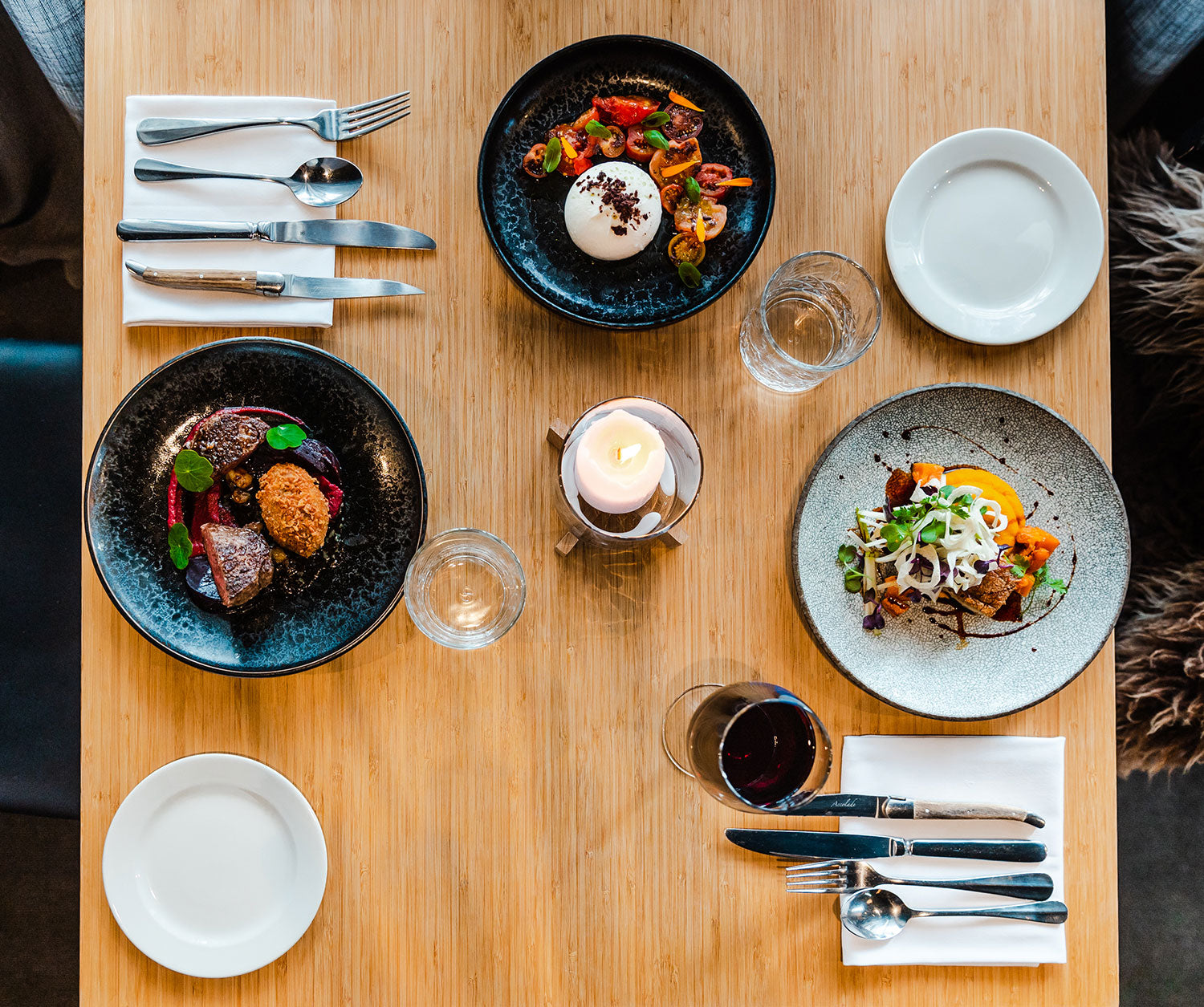 Plates of food on table