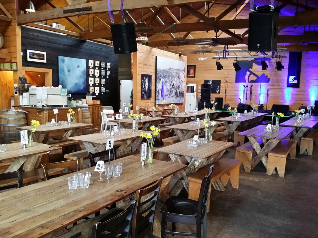 Tables set up in cafe 