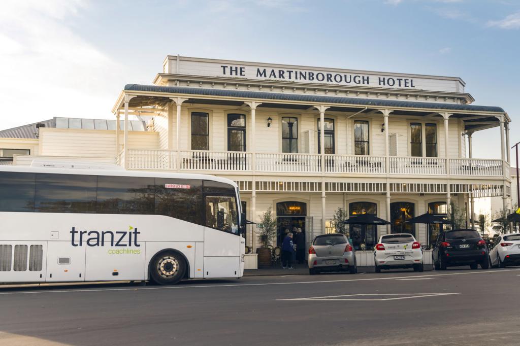 Tranzit Coachlines takes guest to the Martinborough Hotel in Wairarapa. 