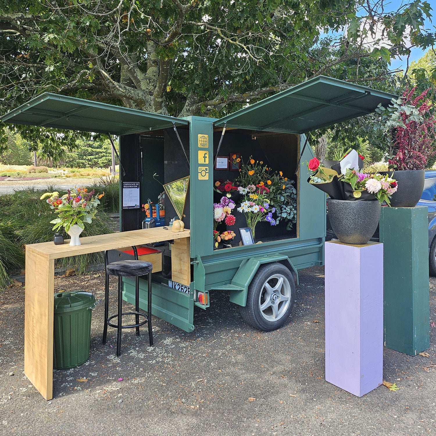 Mobile florist cart full of flowers