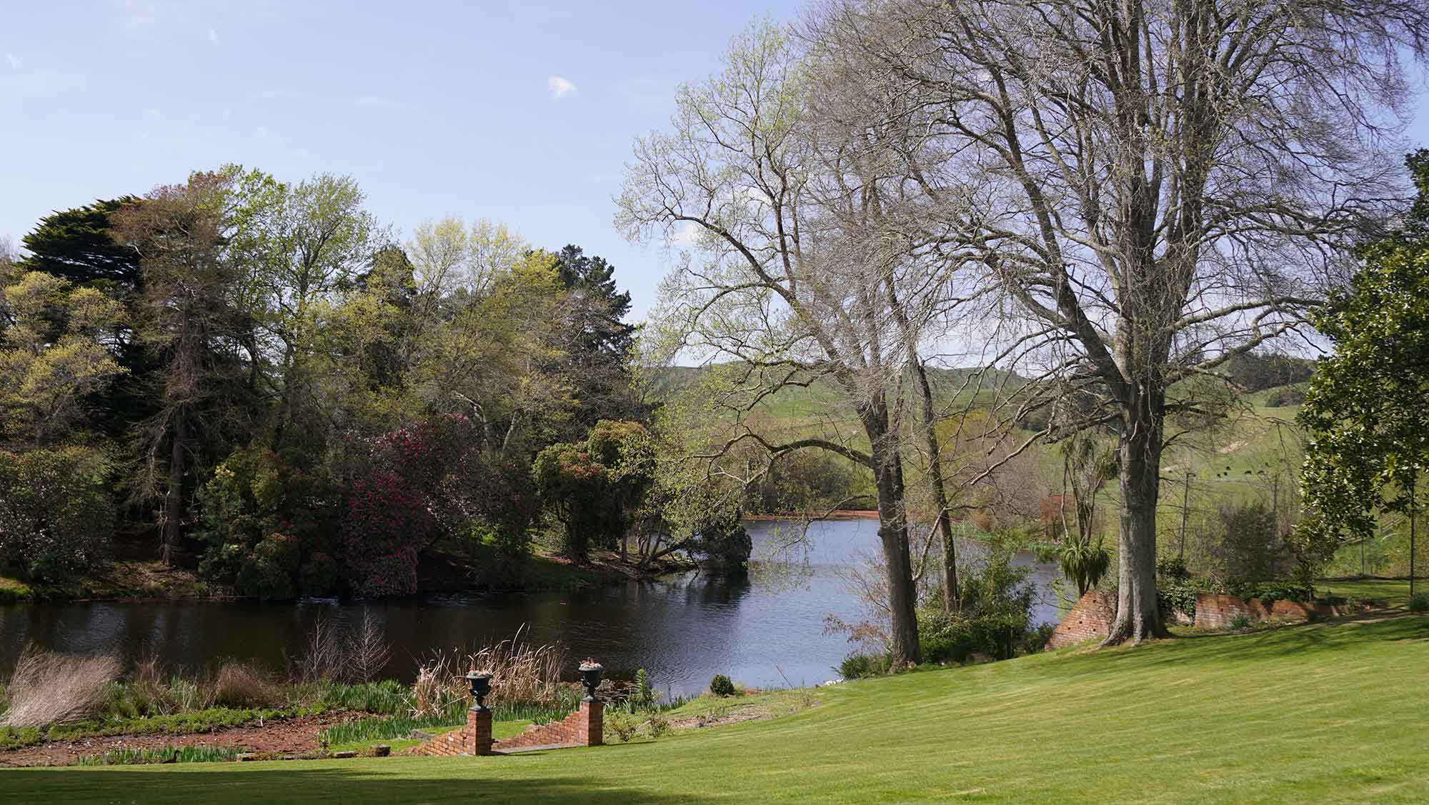A beautiful pond with steps leading down to the water
